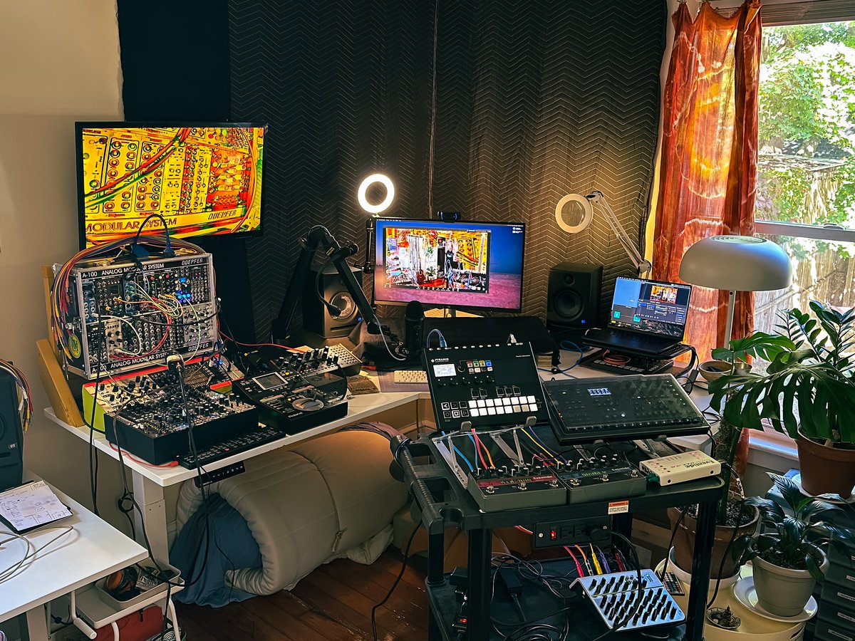 my studio, set up for livestream audiovisual performance with andrei for the internet archive