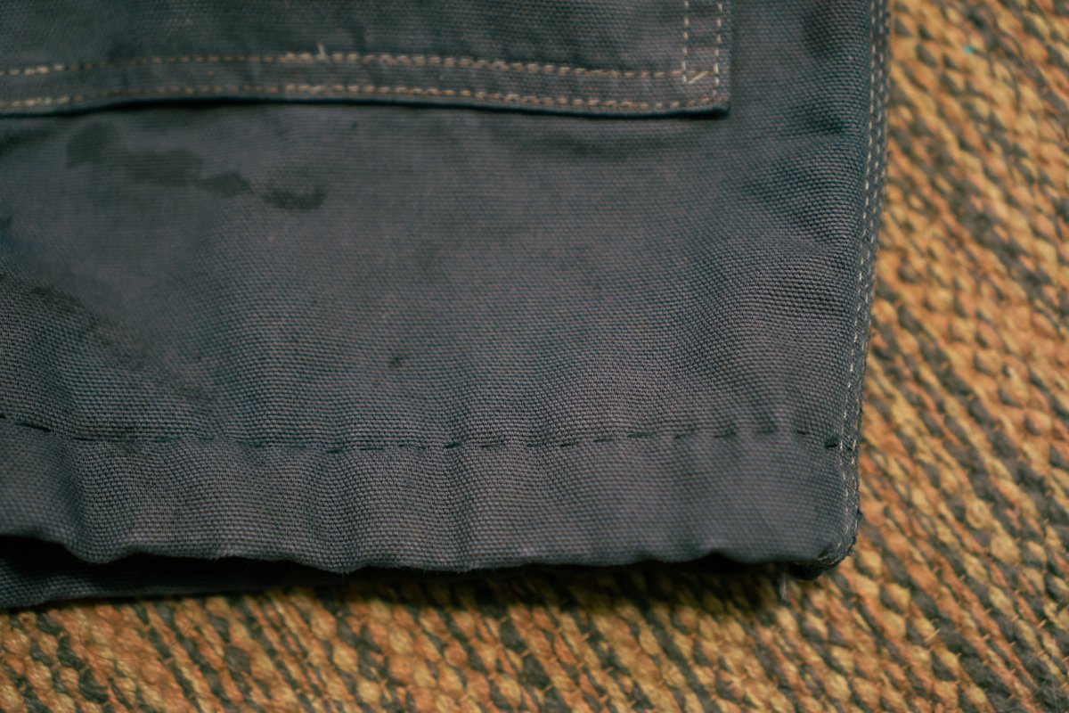 close up on leg hem stitching